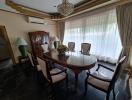 Elegant dining room with large windows