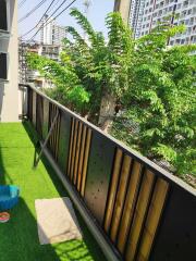 Balcony with artificial grass and city view