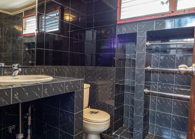 Bathroom with modern black tile design