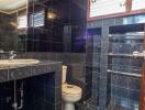 Bathroom with modern black tile design