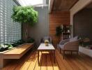 Modern terrace with seating area and indoor plants