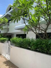 White residential building with greenery and gate