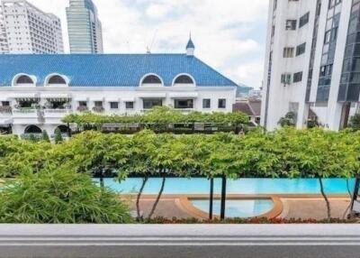 View of swimming pool and surrounding buildings