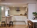 Modern kitchen with bar stools and work desk