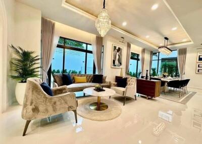 Elegant modern living room with dining area