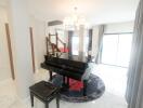 Living room with a piano and elegant decor