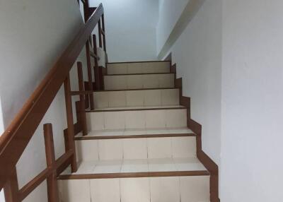 Staircase with wooden handrail