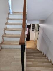 Indoor staircase with wooden steps and handrails