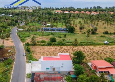 Aerial view of a building and its surrounding area