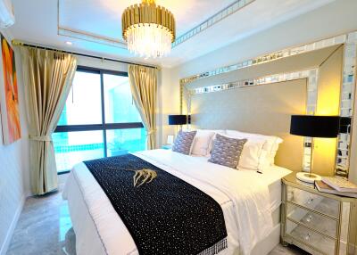 Luxurious bedroom with elegant decor and a view