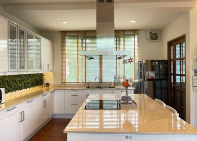 Spacious modern kitchen with island and large windows