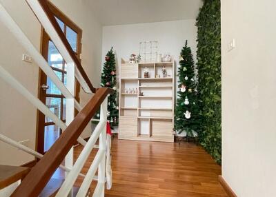 Entrance hallway with Christmas trees and wooden floor