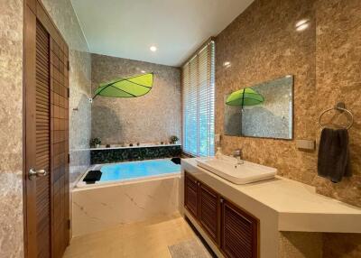 Modern bathroom with bathtub and sink