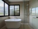 Modern bathroom with bathtub and shower