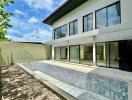 Modern house with an empty swimming pool