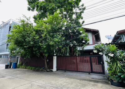 Exterior view of a residential property with large trees and driveway