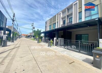 Street view of modern townhouses