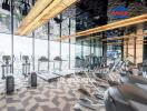 Modern gym with a panoramic city view