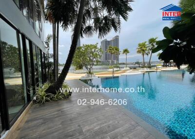 Luxurious outdoor area with swimming pool and a scenic view