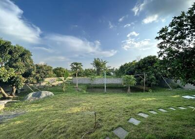 Spacious garden with lush greenery