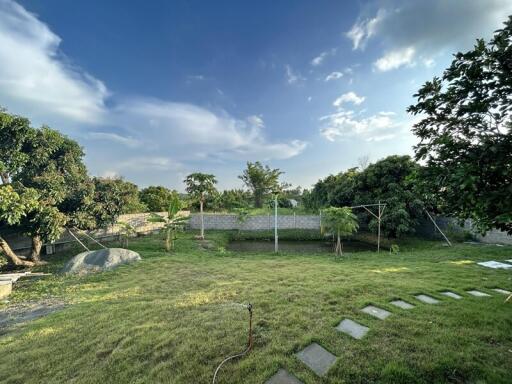 Spacious garden with lush greenery