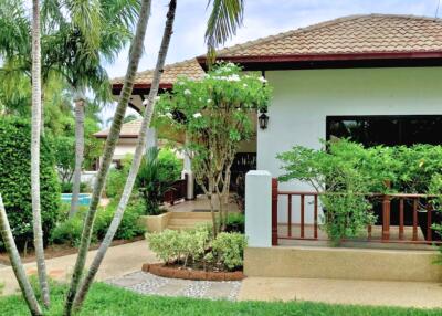 Front view of a house with a garden