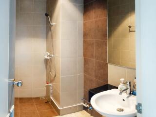 Modern bathroom with shower and sink