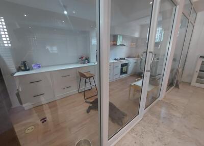 Modern kitchen with glass partition