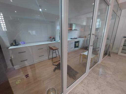 Modern kitchen with glass partition