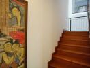 Decorated staircase with wall art