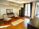 Living room with wooden floors and modern furniture