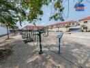 Outdoor fitness area in a residential community with exercise equipment