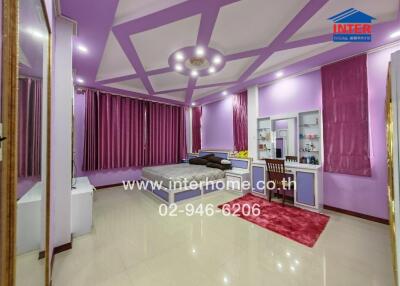 Bedroom with purple decor