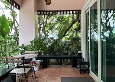 Beautifully decorated patio with plants and seating