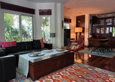 Spacious modern living room with dining area