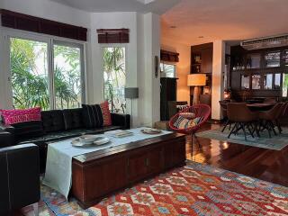 Spacious modern living room with dining area