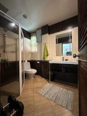 Modern bathroom with shower and vanity