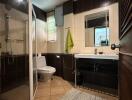 Modern bathroom with shower and vanity