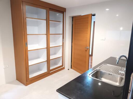 Modern kitchen with built-in cabinets and stainless steel sink