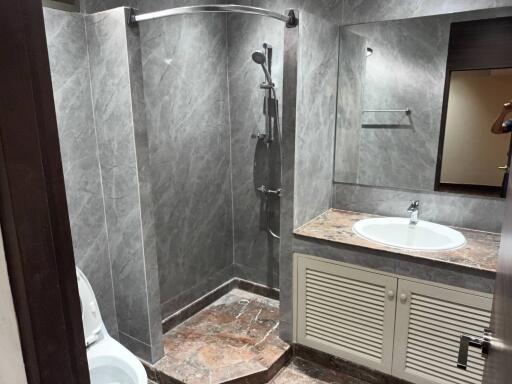 Modern bathroom with shower and sink