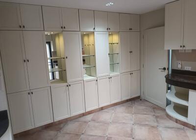 Spacious kitchen with ample cabinetry and built-in shelving