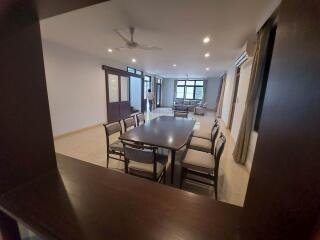 Spacious dining area with modern furniture