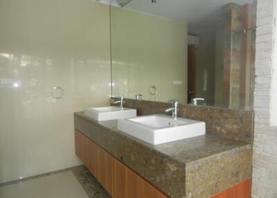 Modern bathroom with double sink vanity