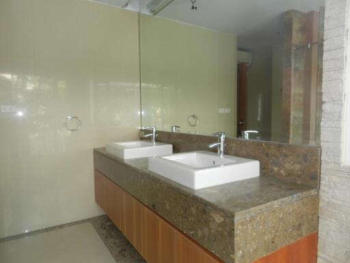 Modern bathroom with double sink vanity