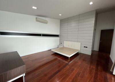 Spacious bedroom with air conditioning and minimalistic design