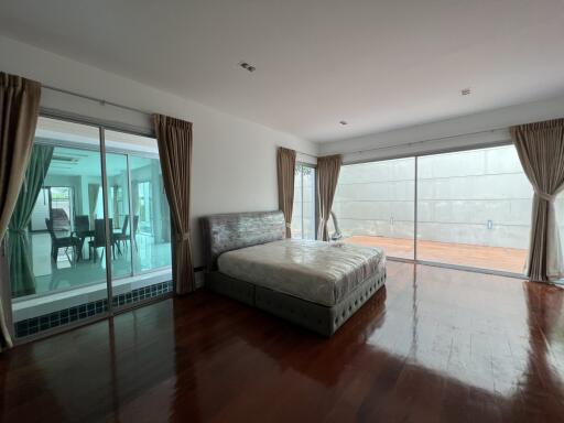 Spacious bedroom with large windows