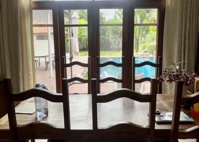 Dining area with view of the pool