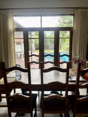 Dining area with view of the pool