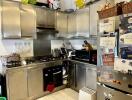 Modern kitchen with stainless steel cabinets