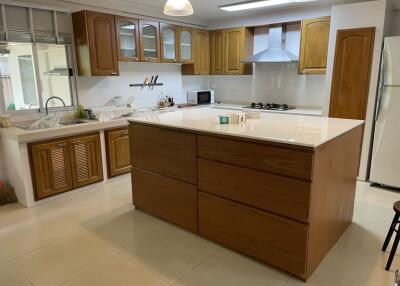 Spacious kitchen with a large island and modern appliances